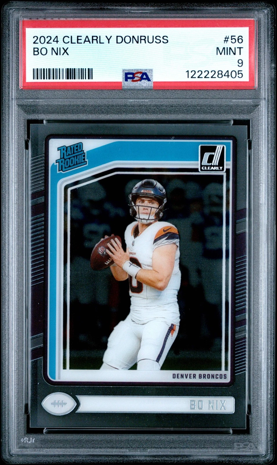Graded 2024 Panini Clearly Donruss Bo Nix #56 Rookie RC Football Card PSA 9