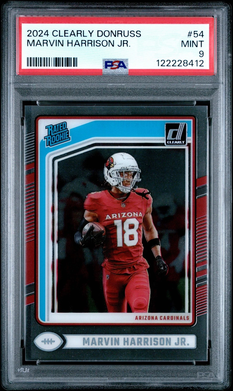 Graded 2024 Panini Clearly Donruss Marvin Harrison Jr #54 RC Football Card PSA 9