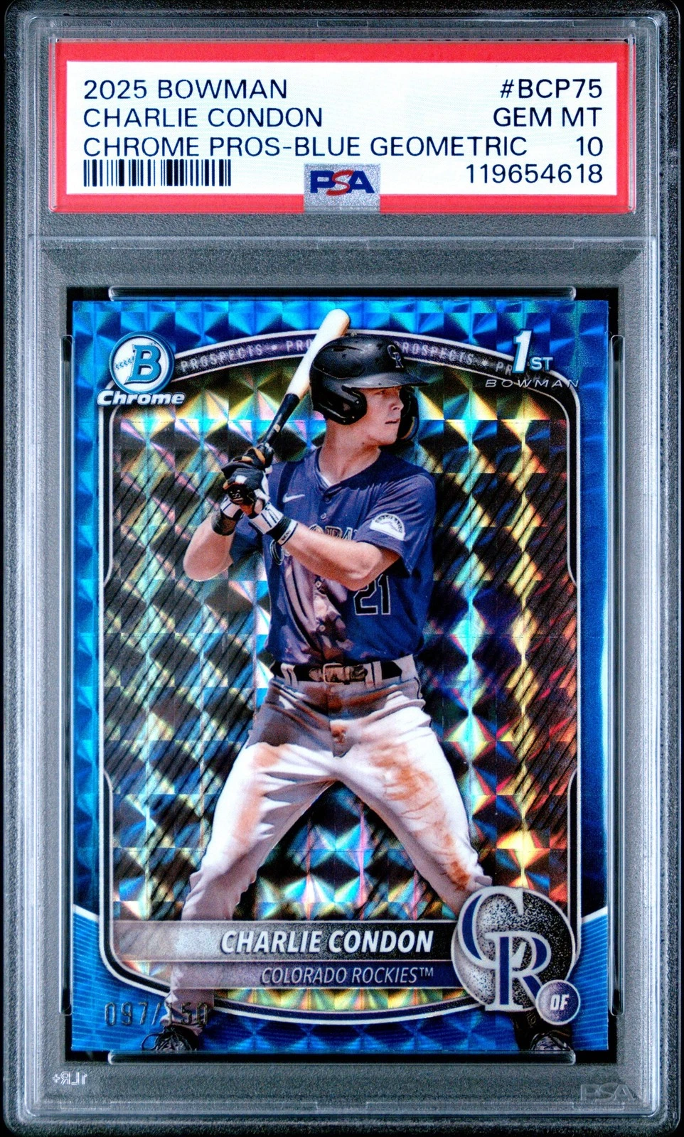 Graded 2025 Bowman Charlie Condon #BCP75 Blue Geo /150 RC Baseball Card PSA 10
