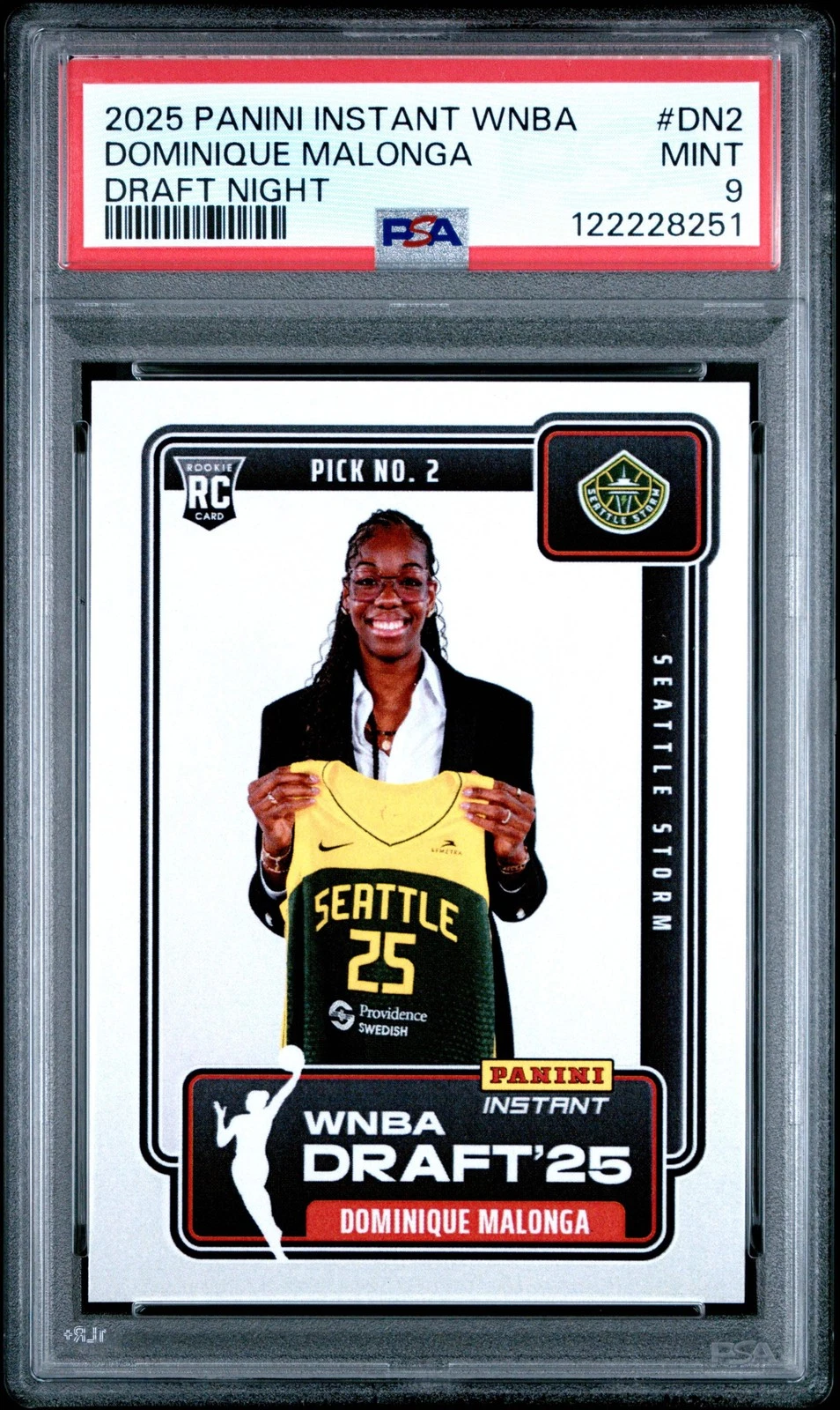 Graded 2025 Panini Dominque Malonga #DN2 Draft Night RC Basketball Card PSA 9