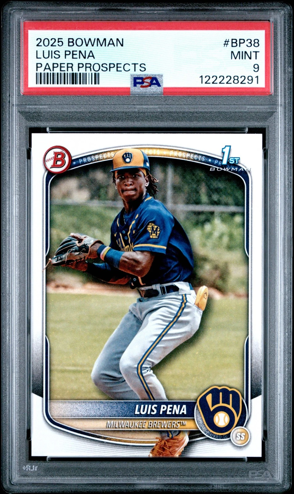 Graded 2025 Topps Bowman Luis Pena #BP38 Paper Prospects RC Baseball Card PSA 9