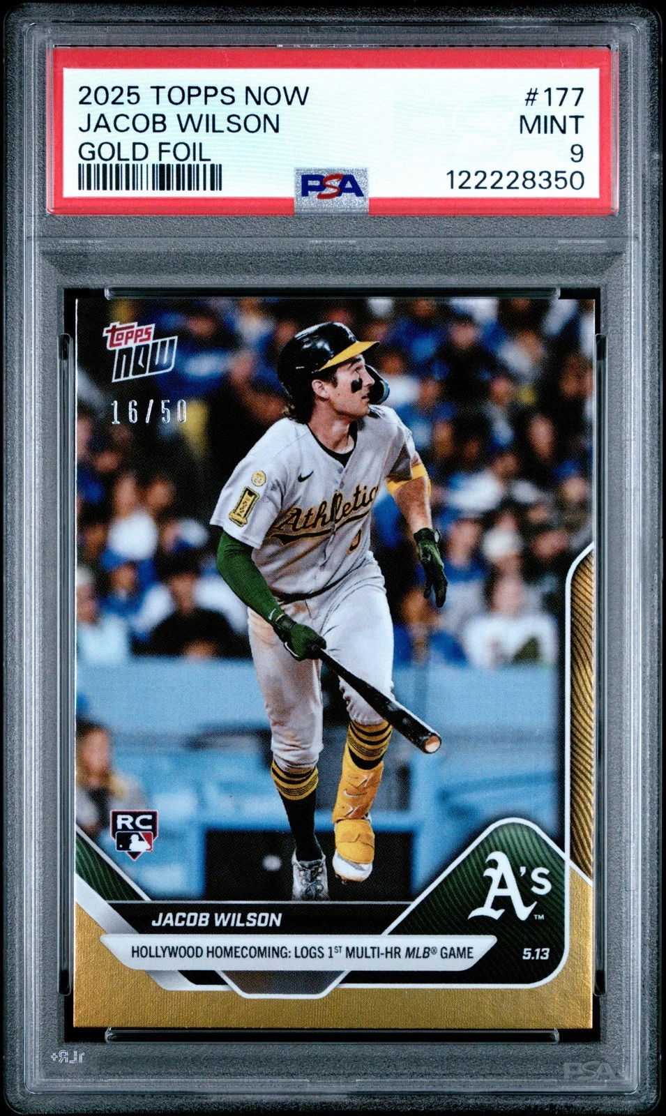 Graded 2025 Topps Now Jacob Wilson #177 Gold Foil /50 Rookie Baseball Card PSA 9