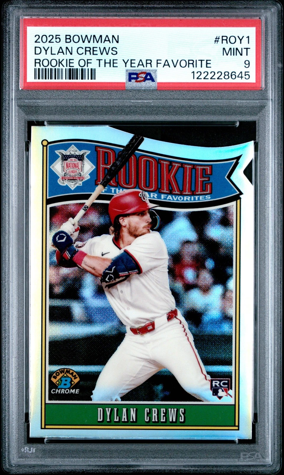Graded 2025 Topps Bowman Dylan Crews #ROY1 Rookie RC Baseball Card PSA 9