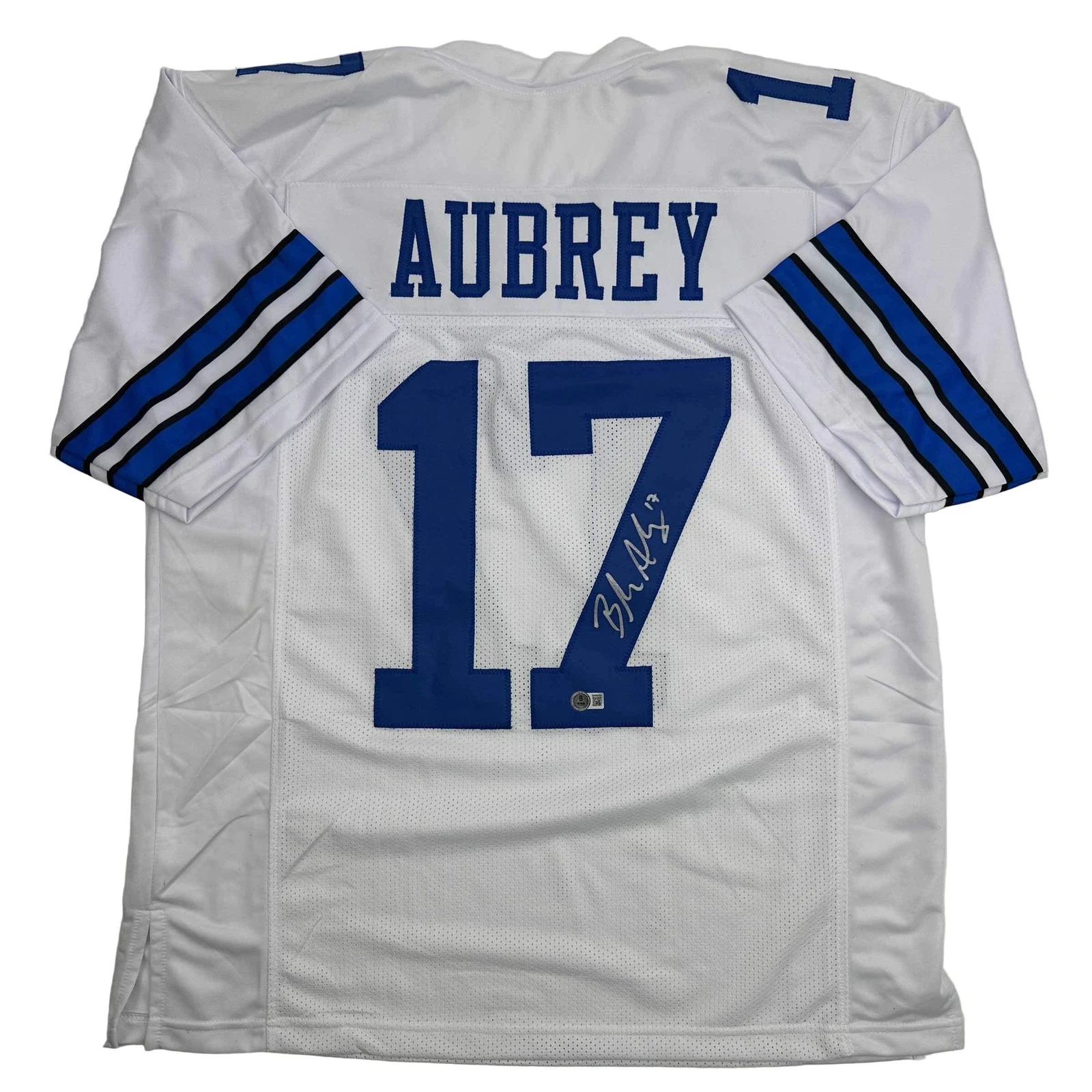 Autographed/Signed Brandon Aubrey Dallas White Football Jersey Beckett BAS COA