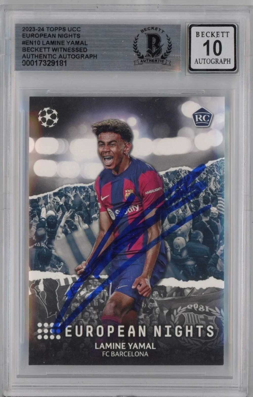 Graded 2023-24 Topps UCC Lamine Yamal #EN10 Rookie RC Card Beckett BGS Auto 10