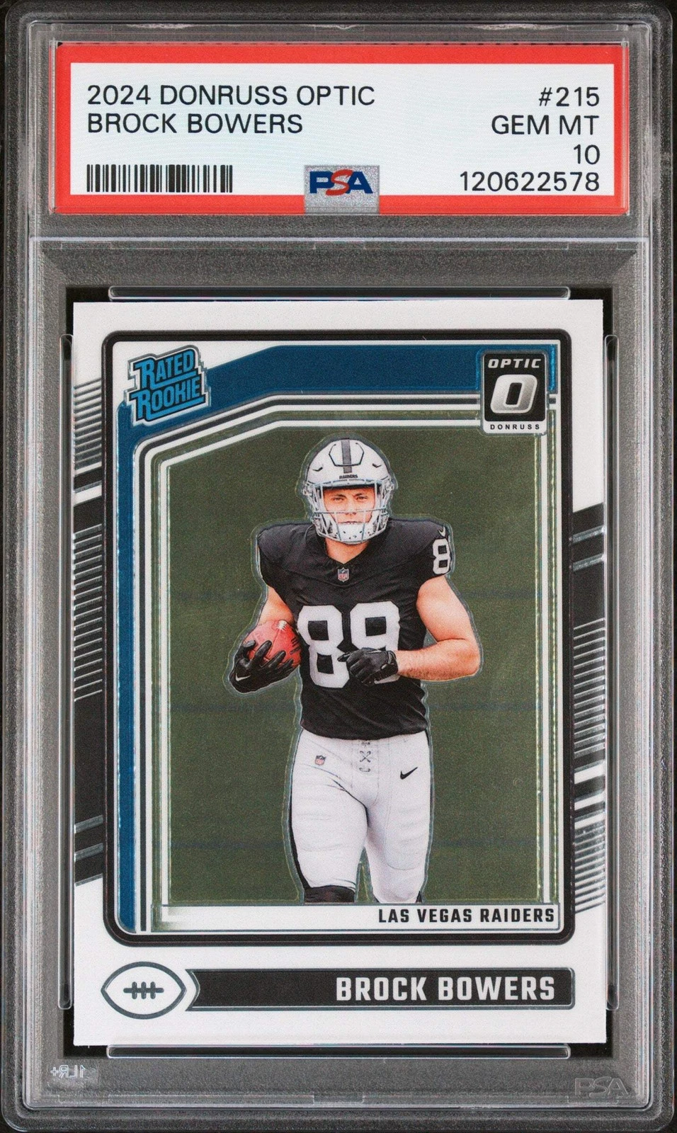 Graded 2024 Panini Donruss Optic Brock Bowers #215 Rookie Football Card PSA 10