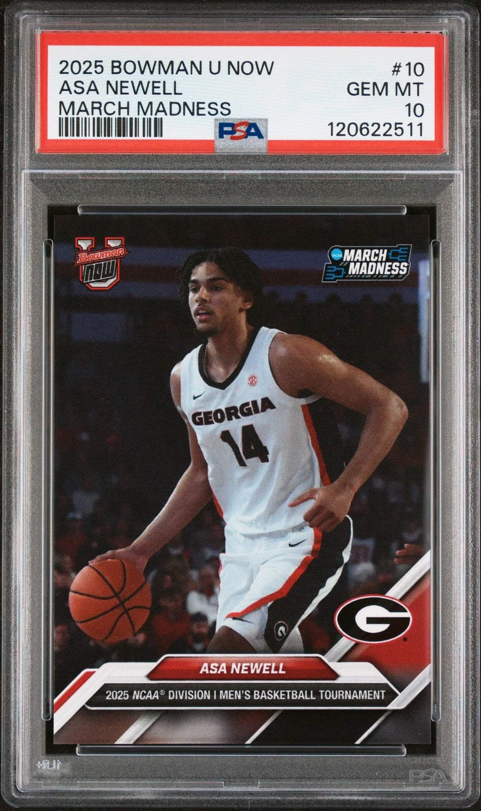 Graded 2025 Bowman U Now Asa Newell #10 March Madness RC Basketball Card PSA 10