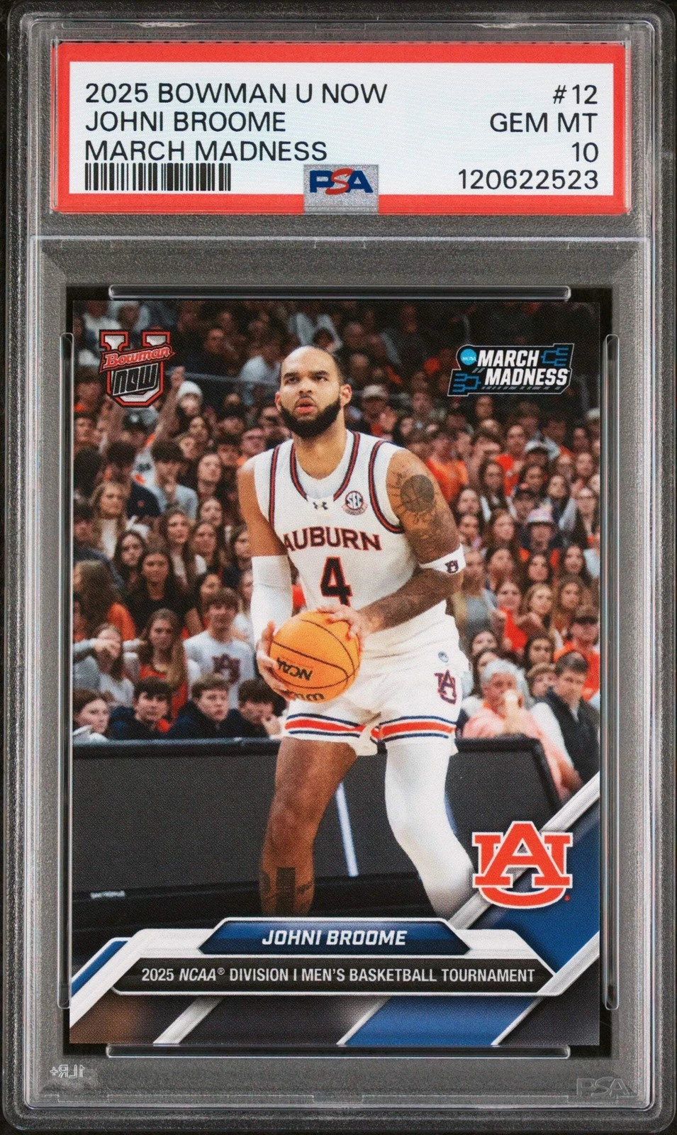 Graded 2025 Bowman U Now Johni Broome #12 March Madness Basketball Card PSA 10