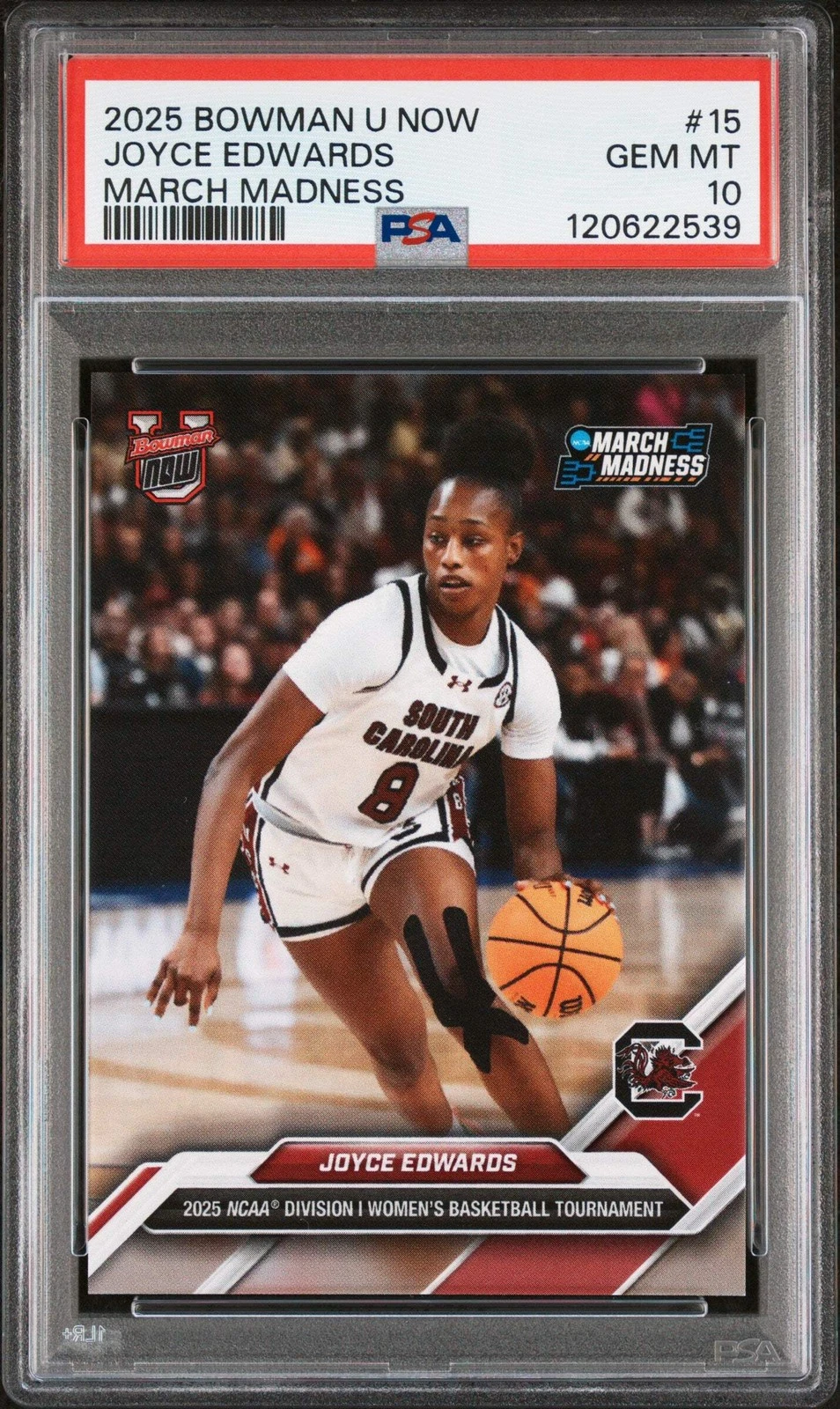 Graded 2025 Bowman U Now Joyce Edwards #15 March Madness Basketball Card PSA 10