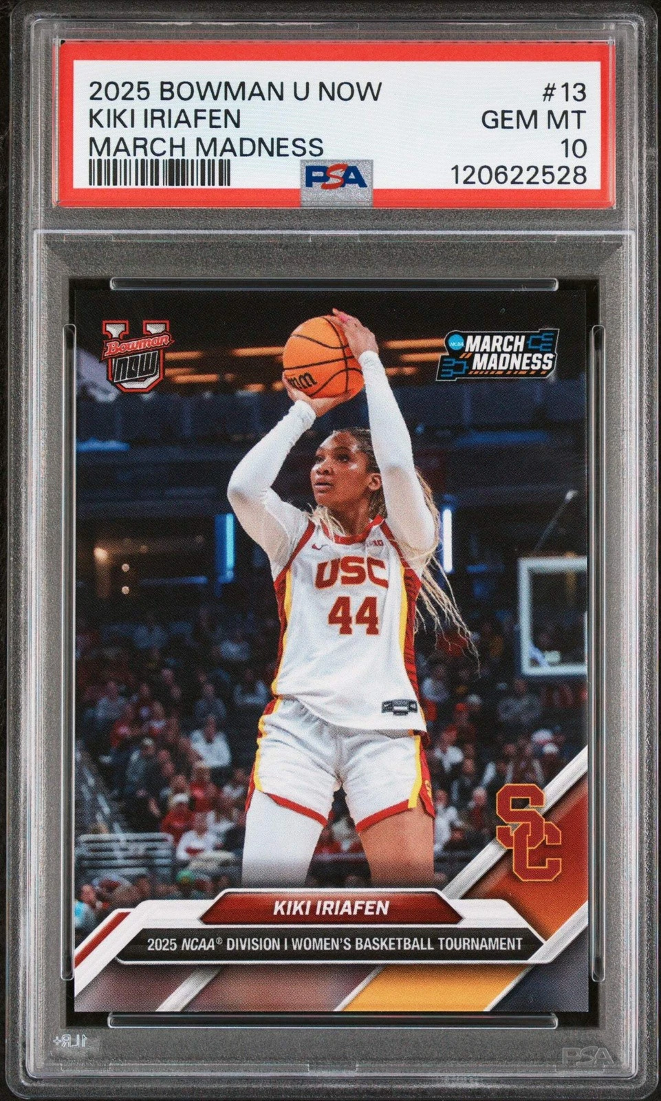 Graded 2025 Bowman U Now Kiki Iriafen #13 March Madness Basketball Card PSA 10