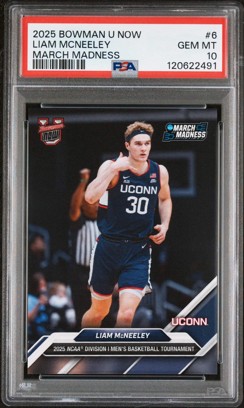 Graded 2025 Bowman U Now Liam McNeeley #6 March Madness Basketball Card PSA 10