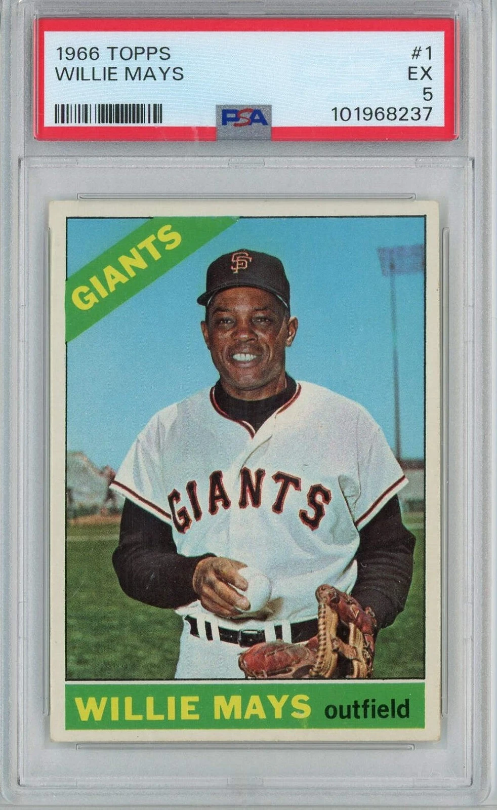Graded 1966 Topps Willie Mays #1 Baseball Card PSA 5 Excellent
