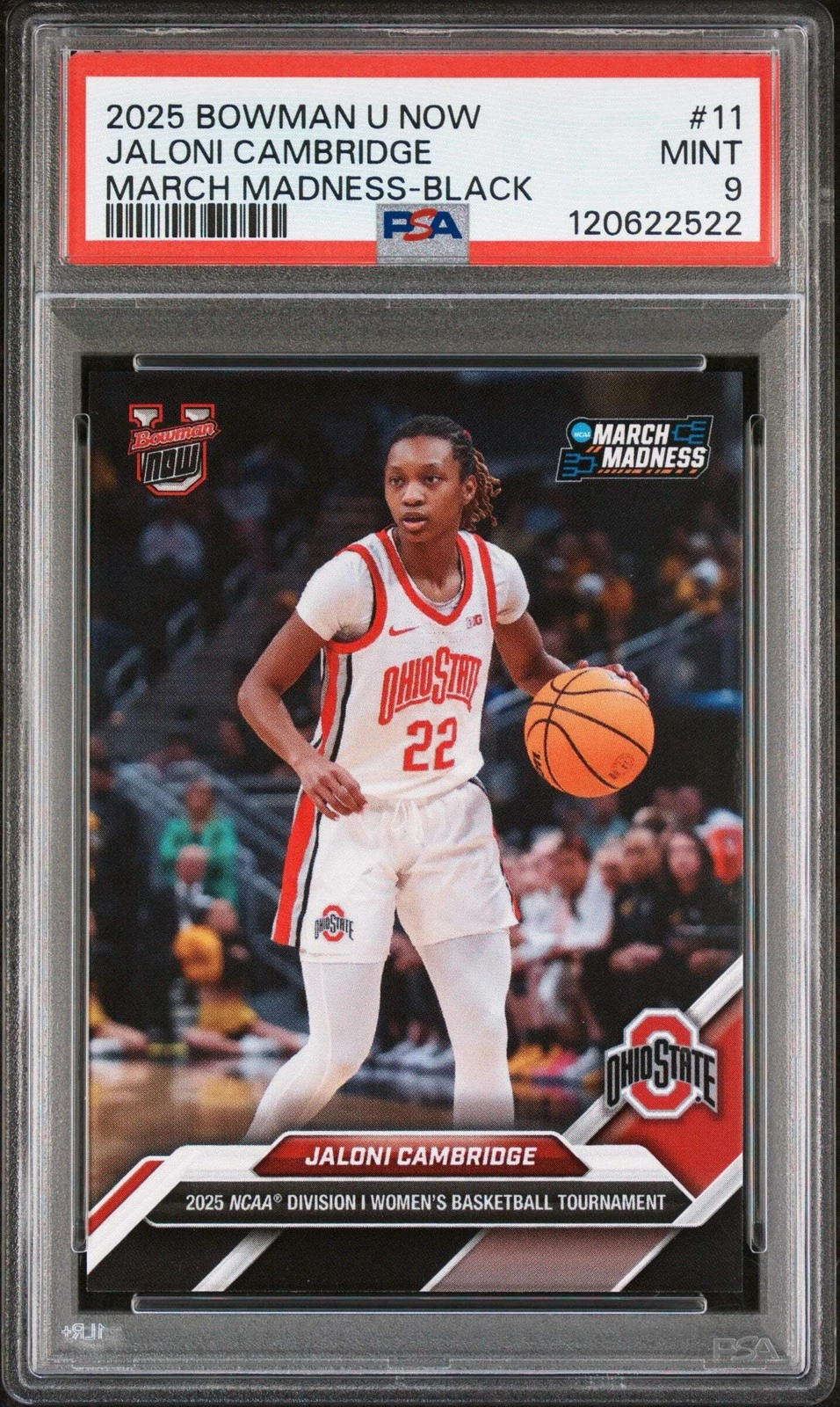 Graded 2025 Bowman U Now Jaloni Cambridge #11 Black RC Basketball Card PSA 9