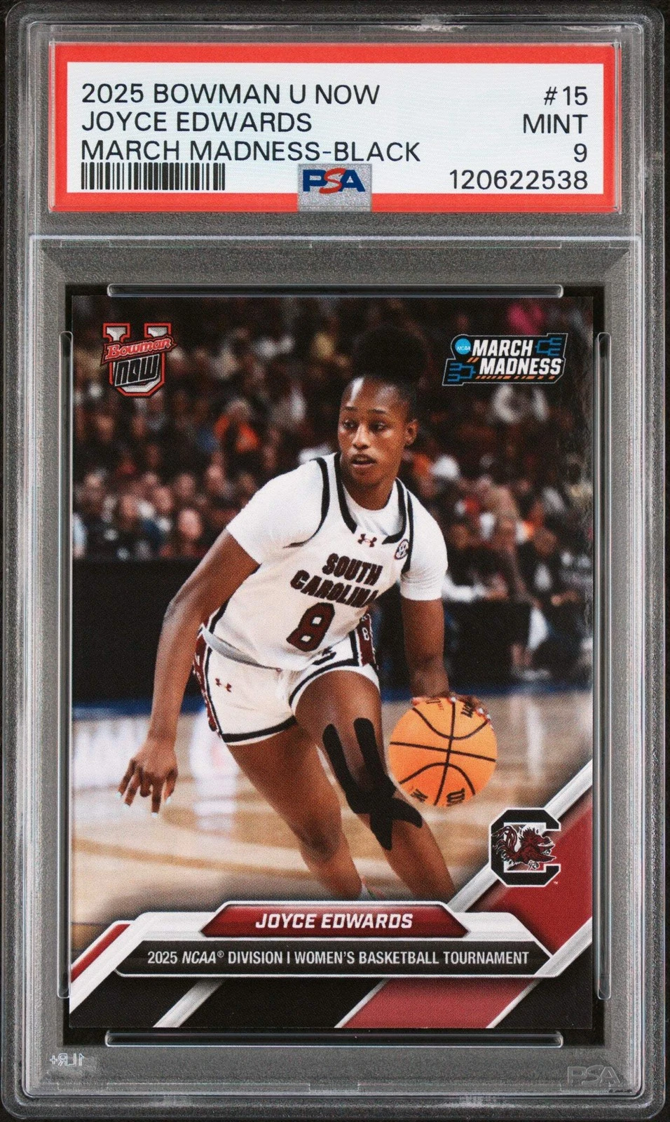 Graded 2025 Bowman U Now Joyce Edwards #15 Black RC Basketball Card PSA 9