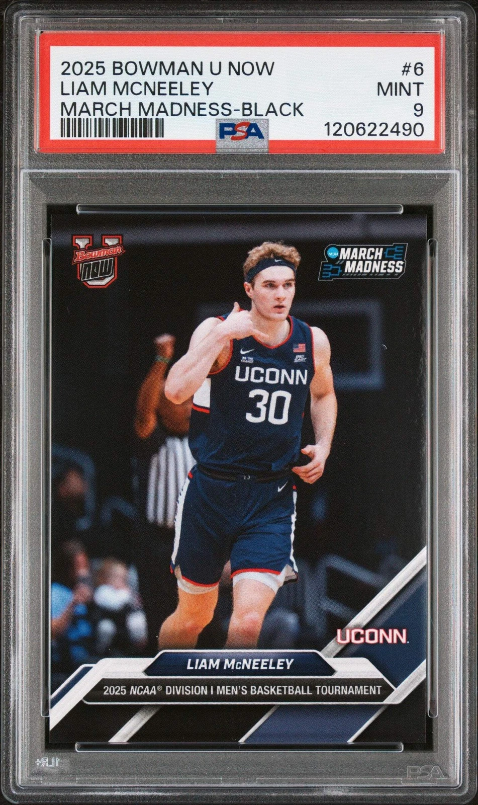 Graded 2025 Bowman U Now Liam McNeeley #6 Black Rookie RC Basketball Card PSA 9