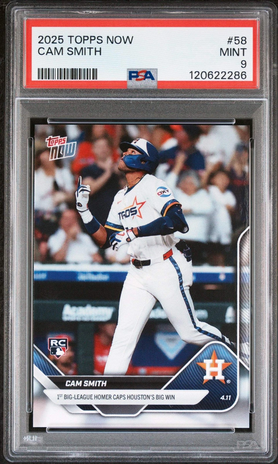 Graded 2025 Topps Now Cam Smith #58 Rookie RC Baseball Card PSA 9 Mint