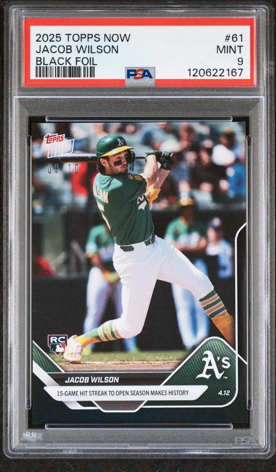 Graded 2025 Topps Now Jacob Wilson #61 Black Foil /10 Rookie Baseball Card PSA 9