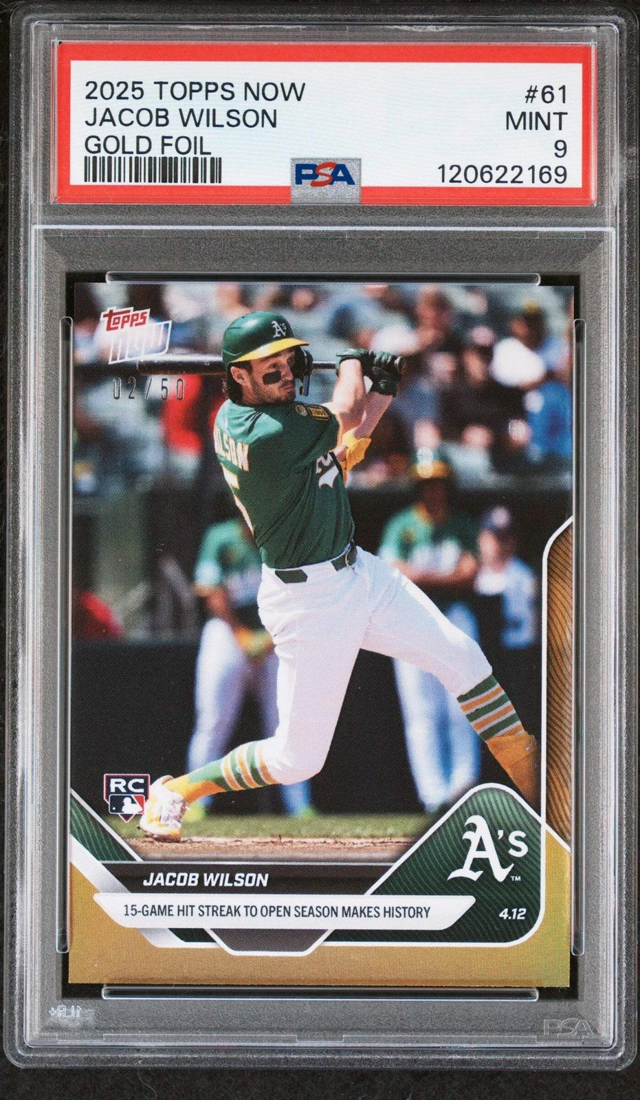 Graded 2025 Topps Now Jacob Wilson #61 Gold Foil /50 Rookie Baseball Card PSA 9
