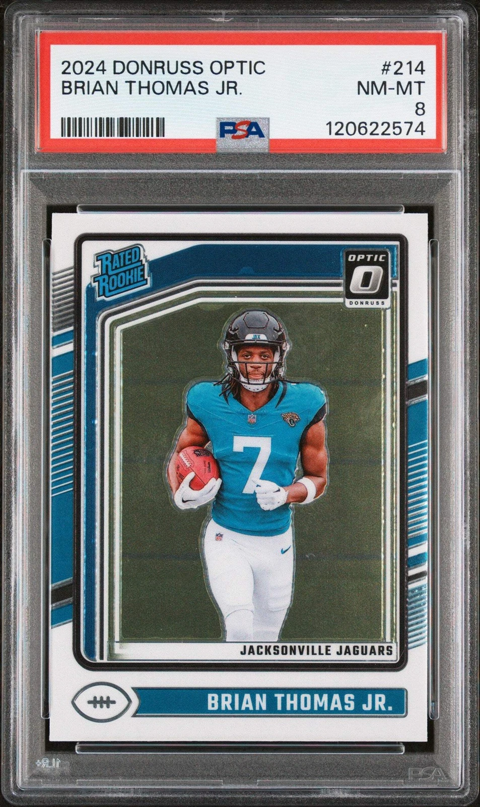 Graded 2024 Donruss Optic Brian Thomas Jr. #214 Rookie Football Card PSA 8