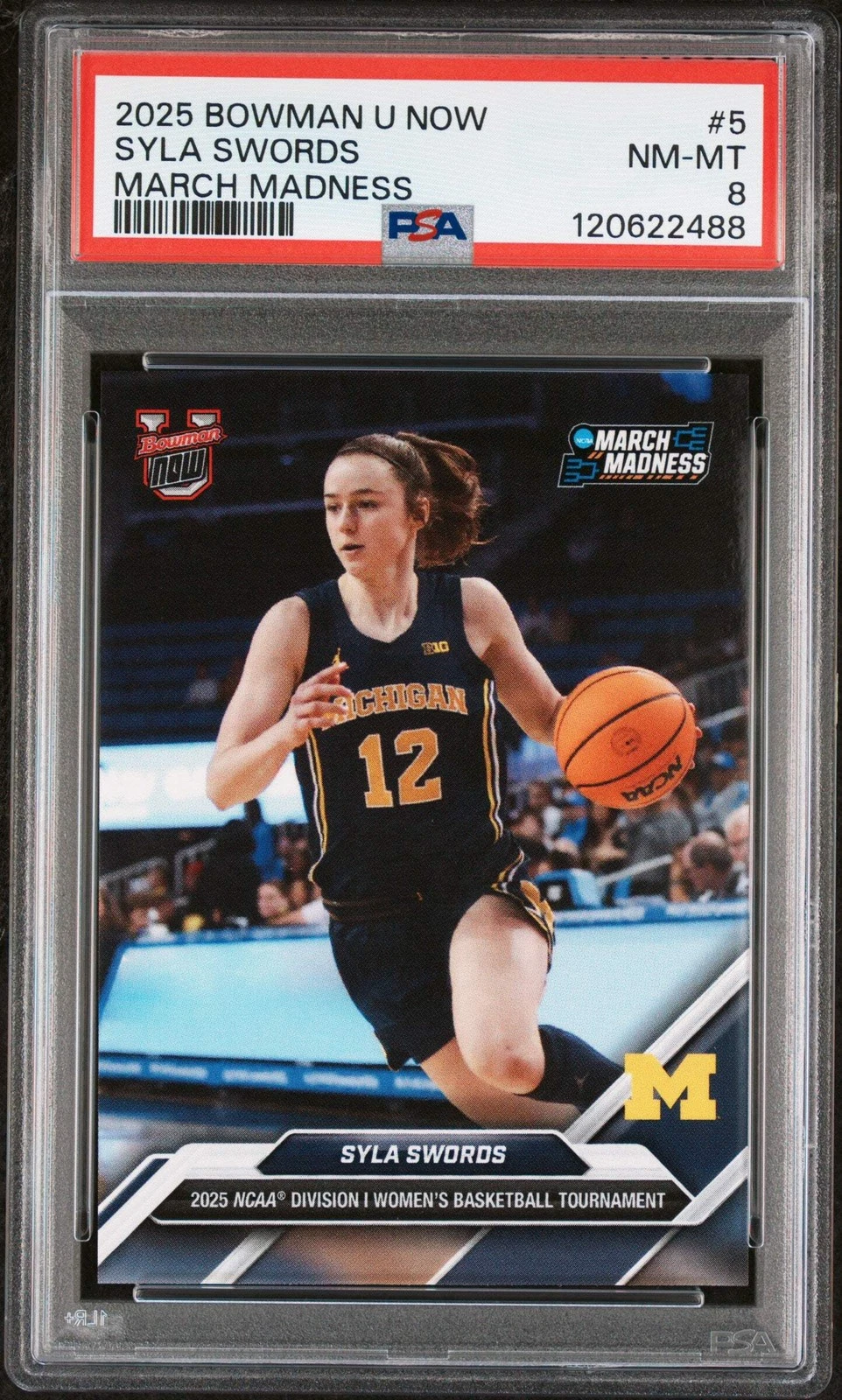 Graded 2025 Bowman U Now Syla Swords #5 March Madness RC Basketball Card PSA 8