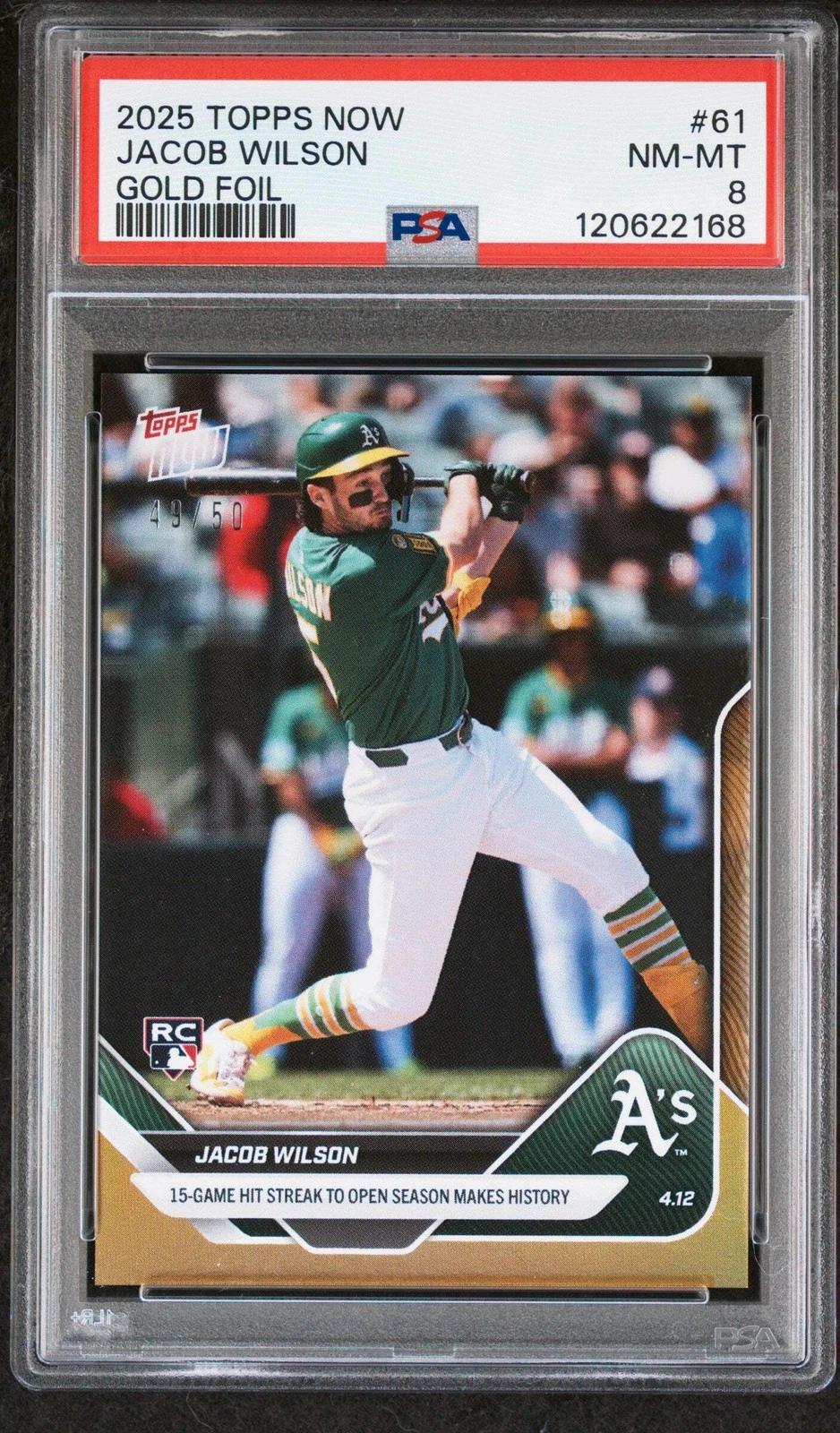 Graded 2025 Topps Now Jacob Wilson #61 Gold Foil /50 Rookie Baseball Card PSA 8