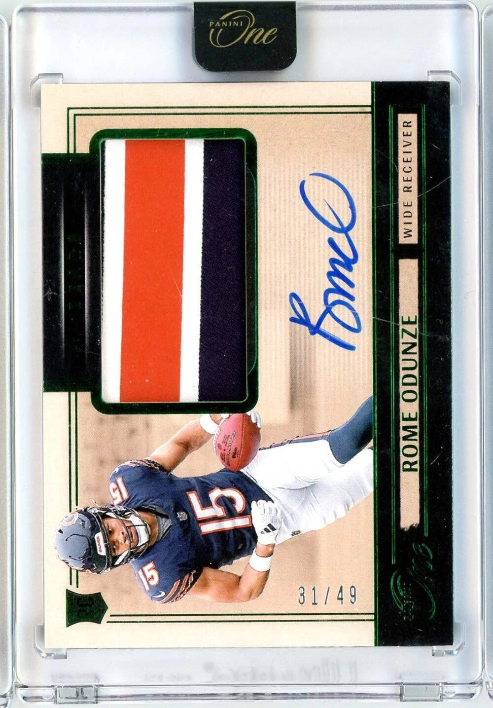 2024 Panini One Rome Odunze #4 /49 Green Rookie Patch Auto RC Football Card