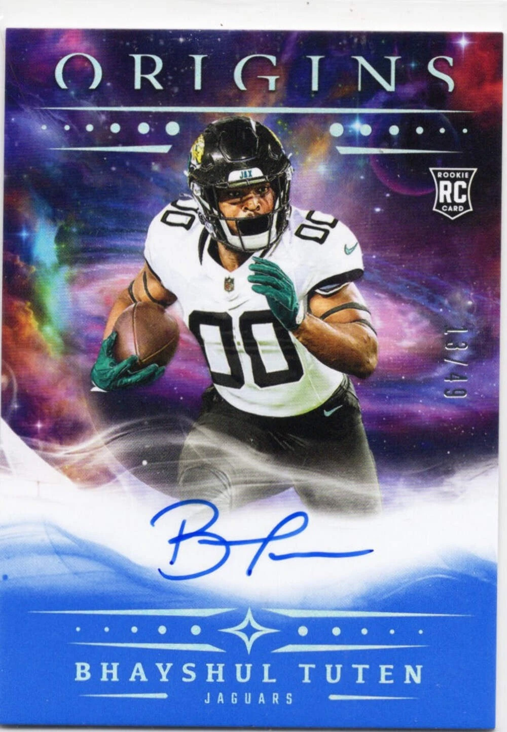 2025 Panini Origins Bhayshul Tuten #RABTU Blue Auto /49 Rookie RC Football Card
