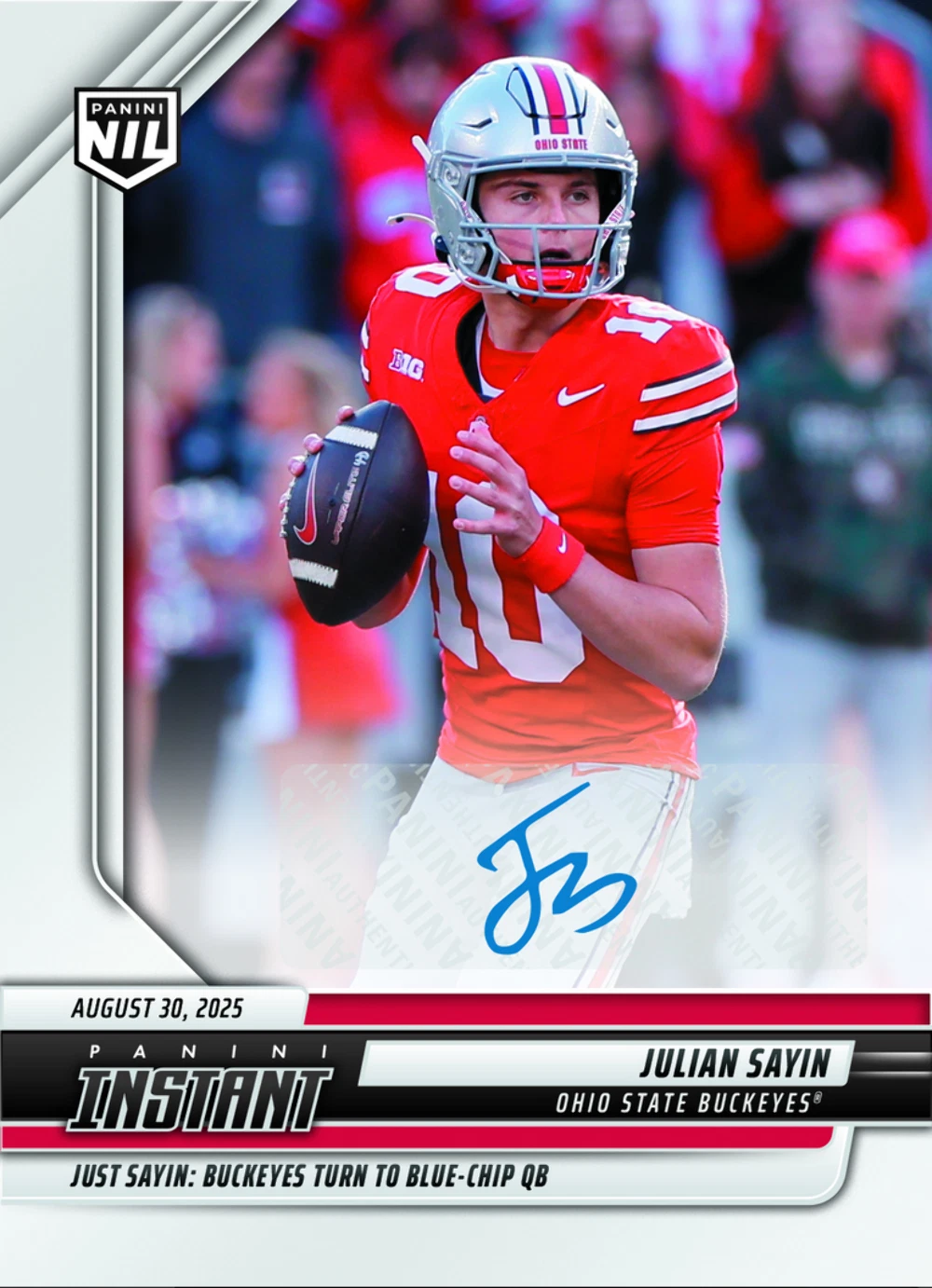 2025 Panini Instant Julian Sayin #JSA Auto /99 Rookie RC Football Card