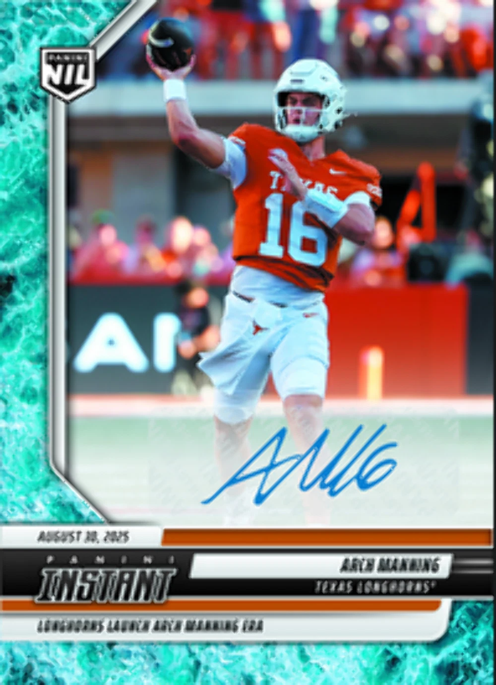 2025 Panini Instant Arch Manning #AMA Water Auto /10 Rookie RC Football Card