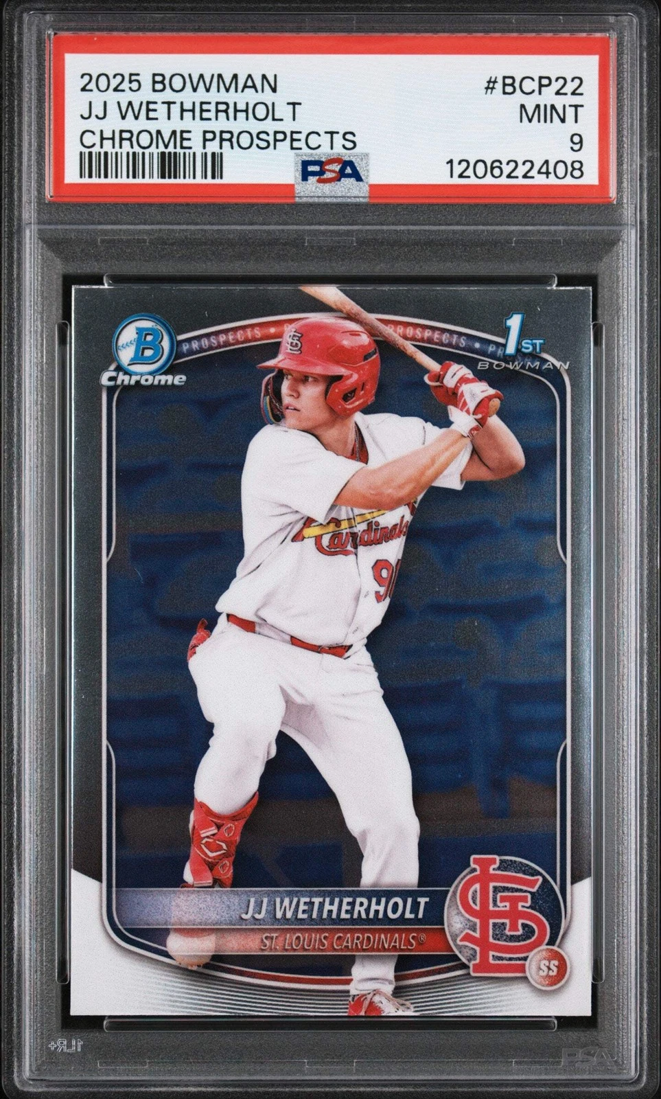 Graded 2025 Bowman JJ Wetherholt #BCP22 Chrome Prospects RC Baseball Card PSA 9