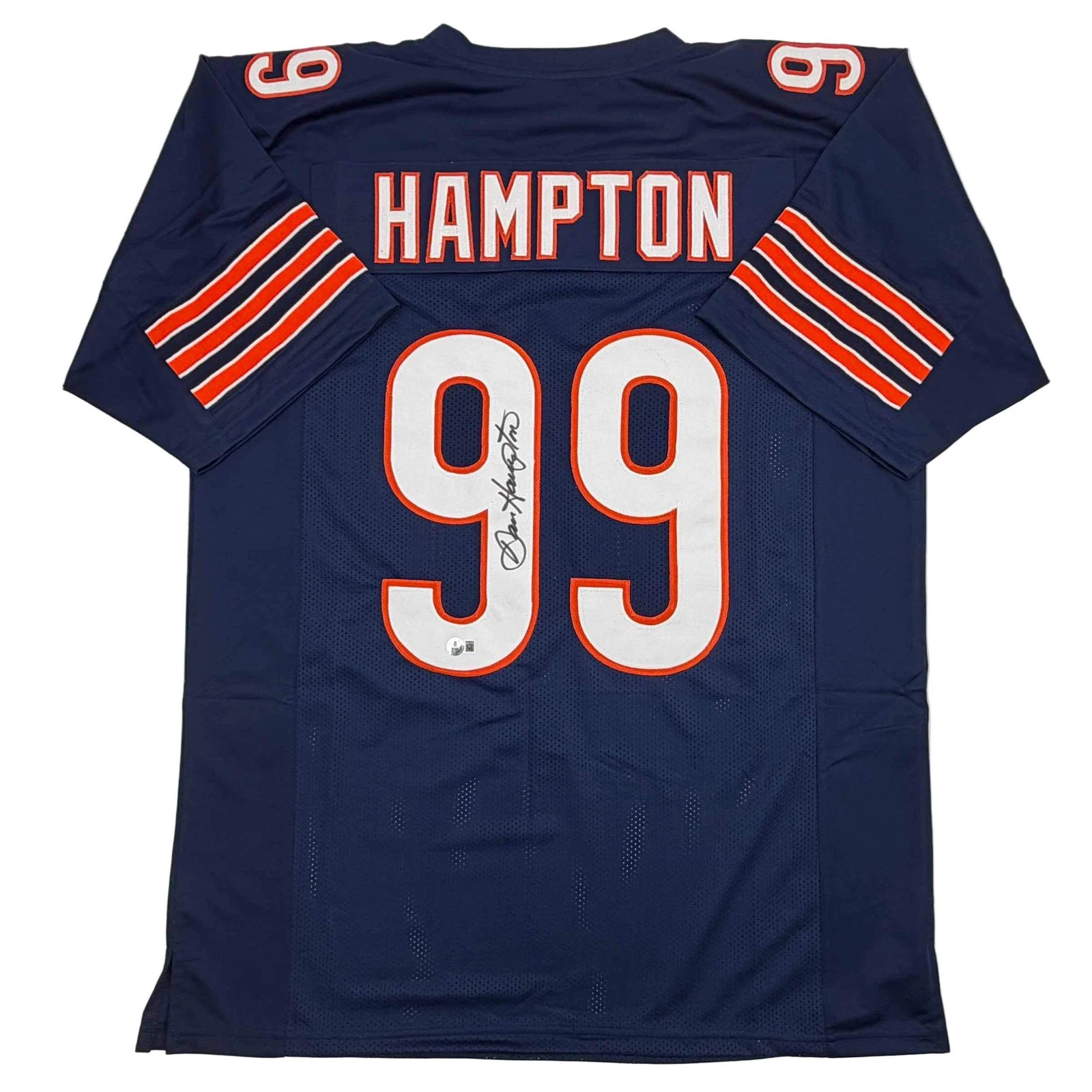 Autographed/Signed Dan Hampton HOF 2002 Chicago Blue Jersey Beckett BAS COA