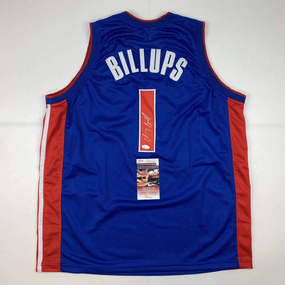 Autographed/Signed Chauncey Billups Detroit Blue Basketball Jersey JSA COA