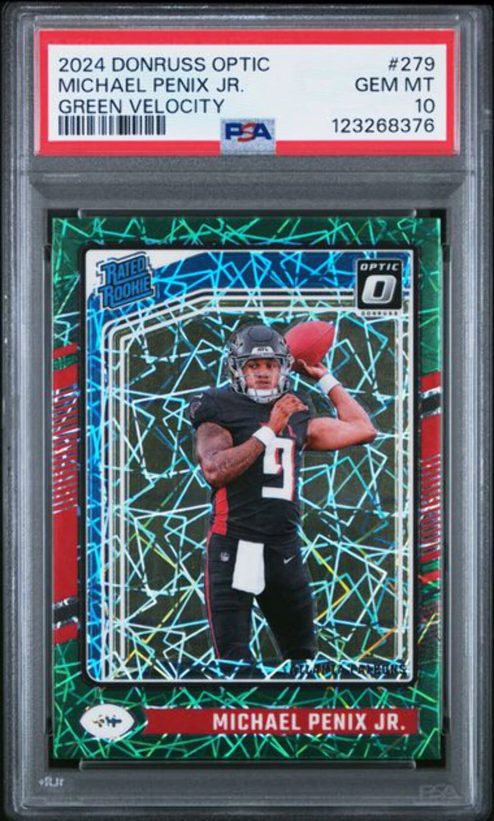 Graded 2024 Donruss Optic Michael Penix Jr #279 Green Velocity RC PSA 10