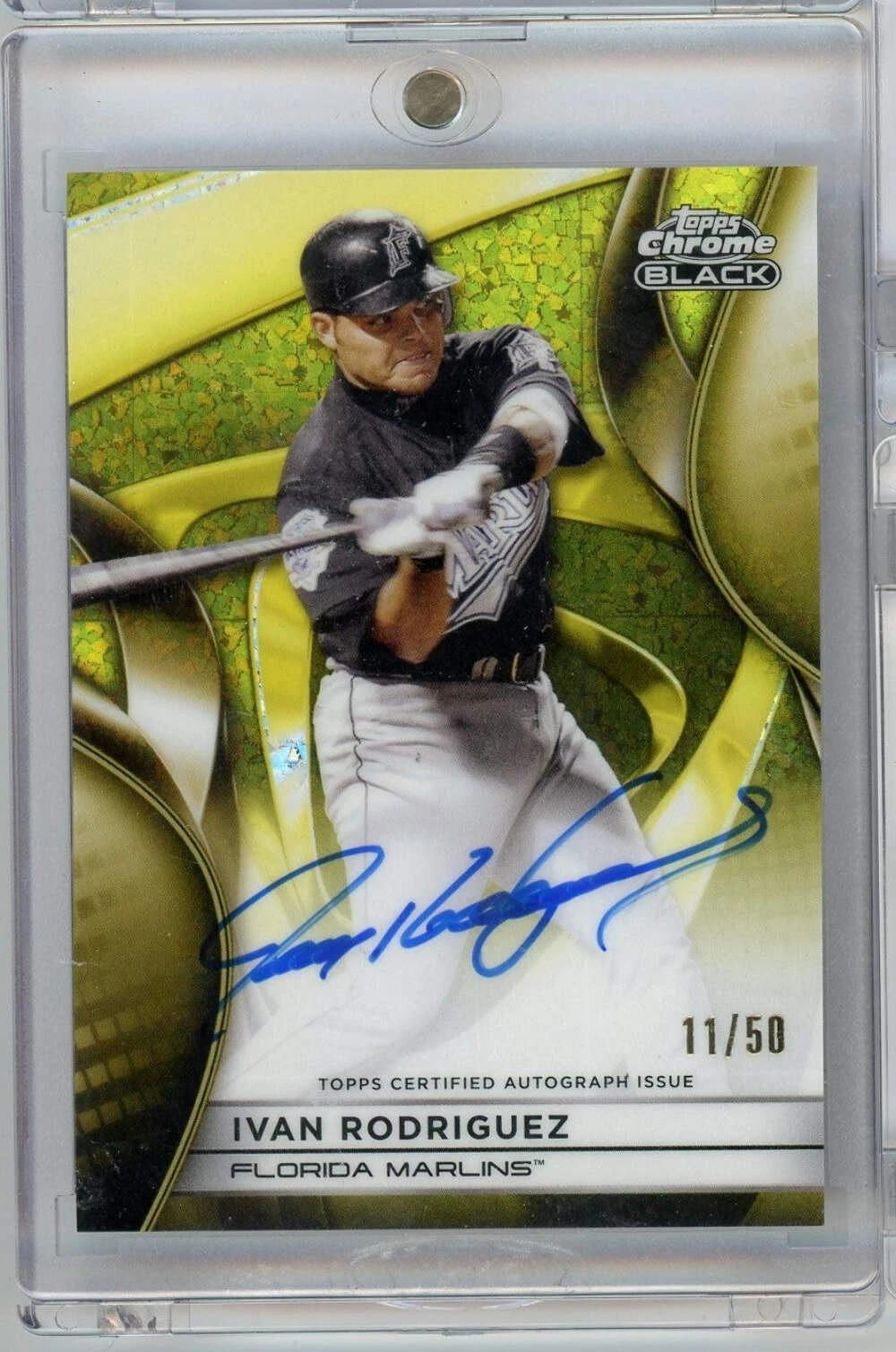 2025 Topps Chrome Black Ivan Pudge Rodriguez #CBA-IR /50 Gold Diamond Auto Card