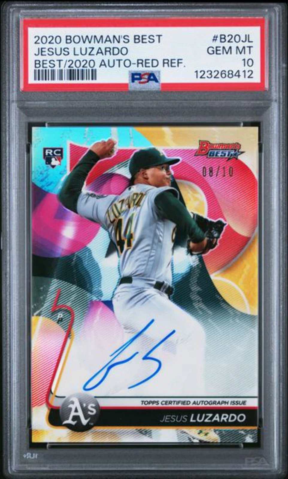Graded 2020 Bowmans Best Jesus Luzardo #B20JL /10 Red RE Auto Rookie Card PSA 10