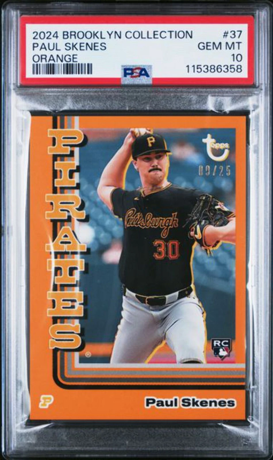 Graded 2024 Topps Brooklyn Coll Paul Skenes #37 /25 Orange Rookie RC Card PSA 10