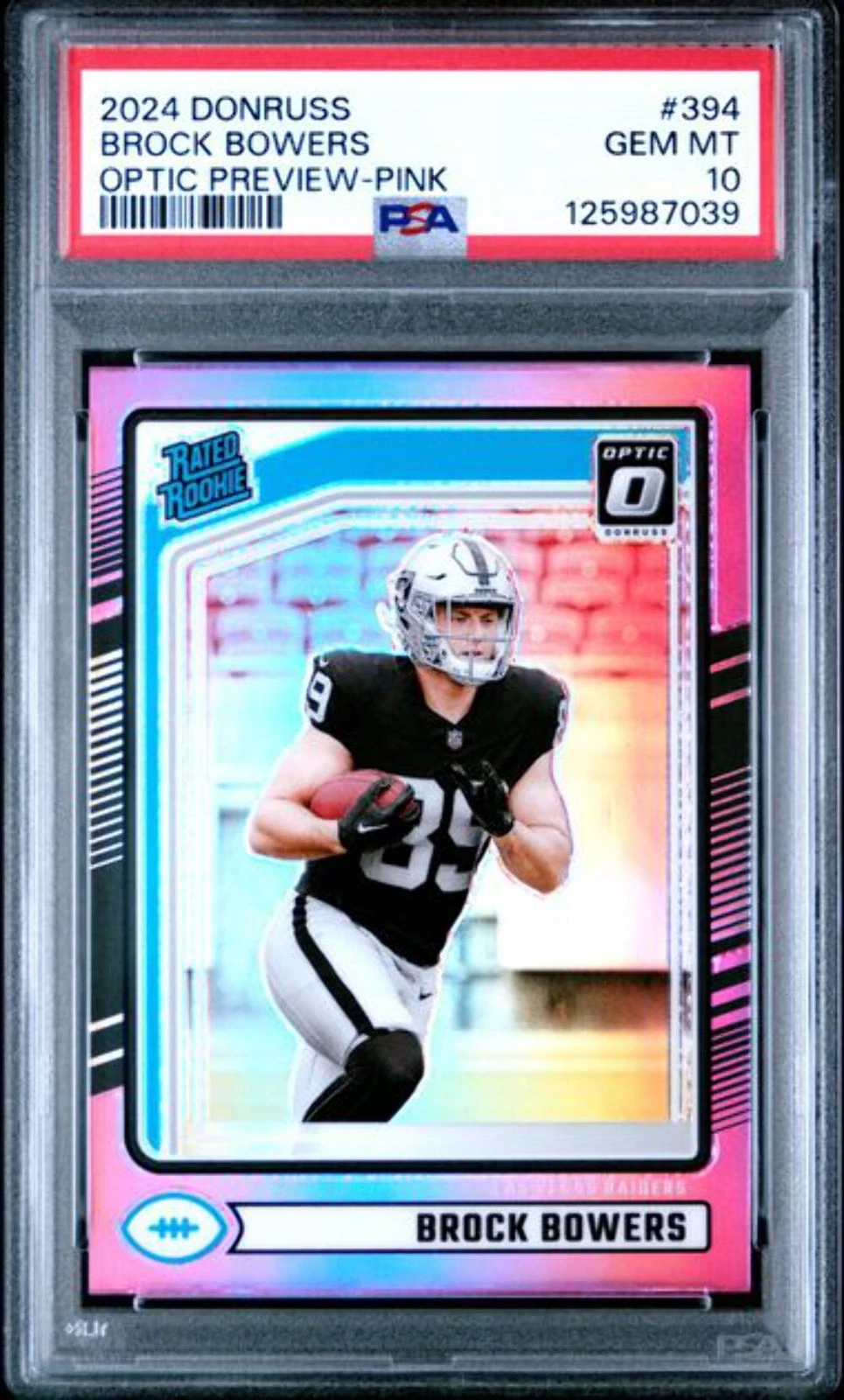 Graded 2024 Donruss Brock Bowers #394 Optic Preview Pink RC Football Card PSA 10
