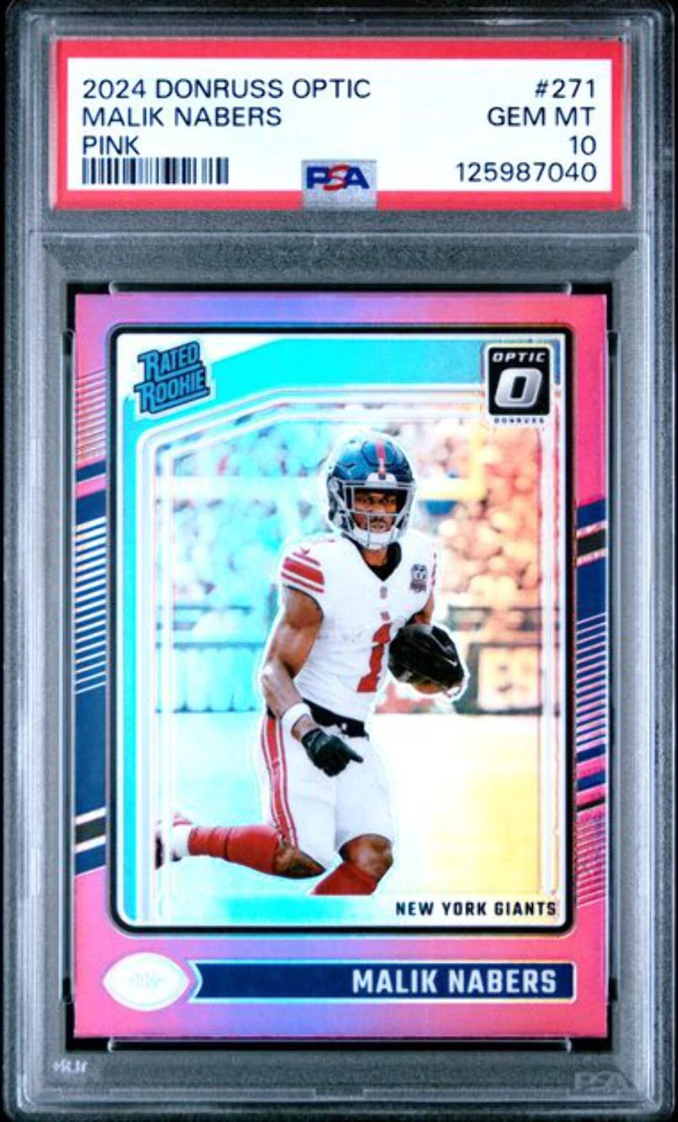 Graded 2024 Panini Donruss Optic Malik Nabers #271 Pink RC Football Card PSA 10