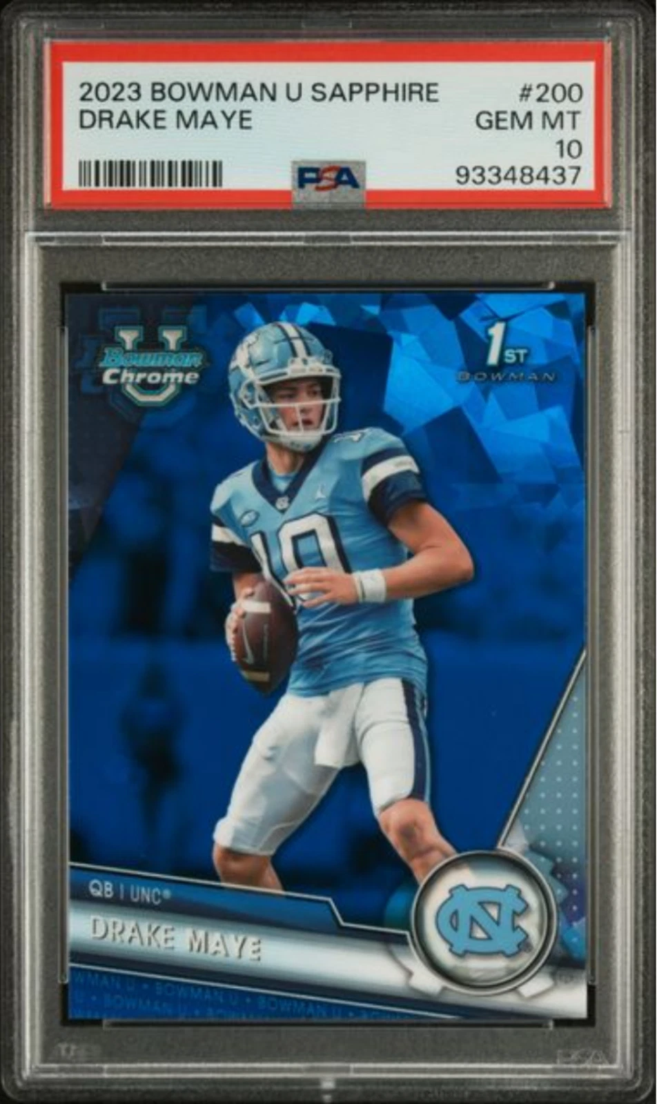 Graded 2023 Topps Bowman U Sapphire Drake Maye #200 Rookie Football Card PSA 10