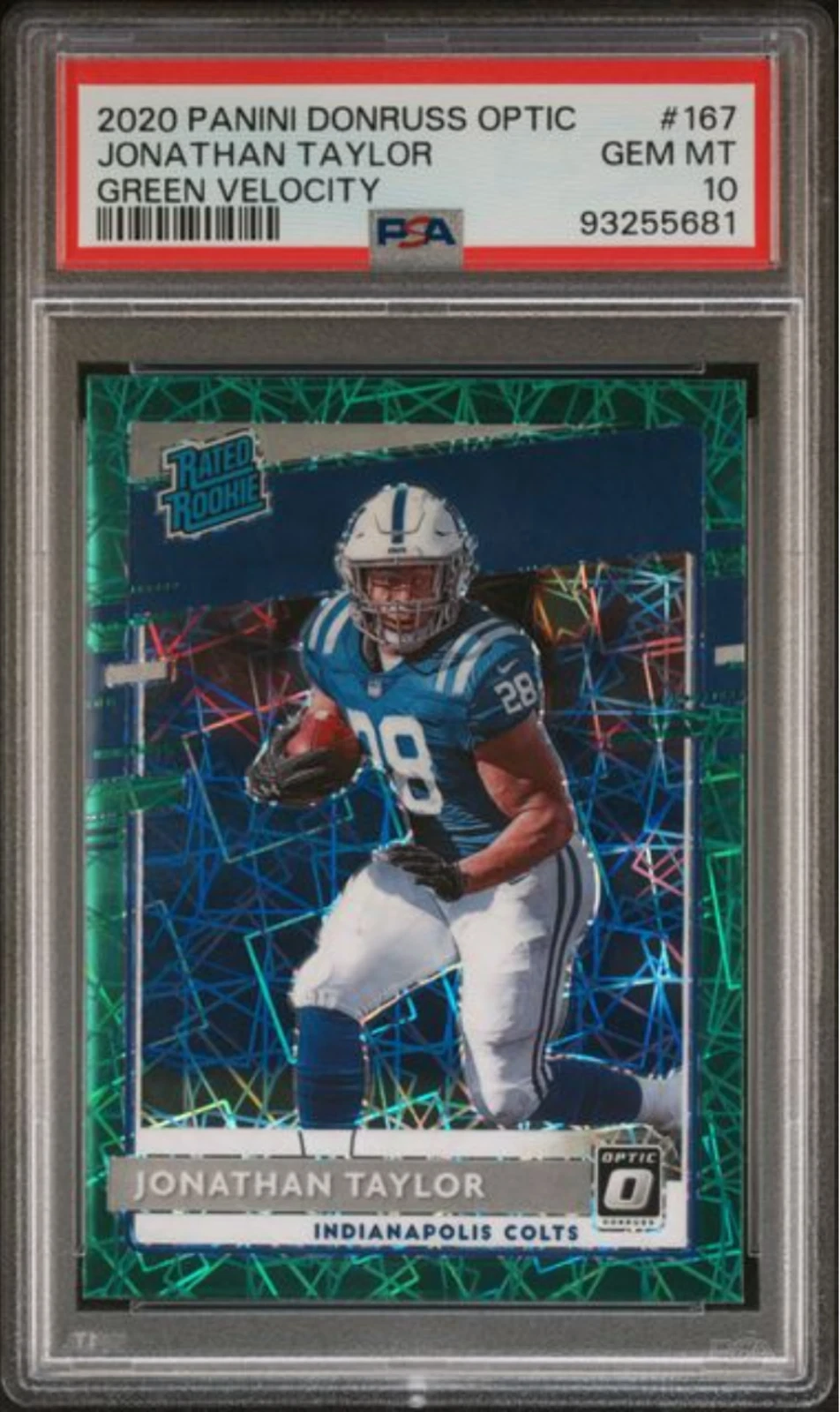 Graded 2020 Donruss Optic Jonathan Taylor #167 Green Velo Football Card PSA 10
