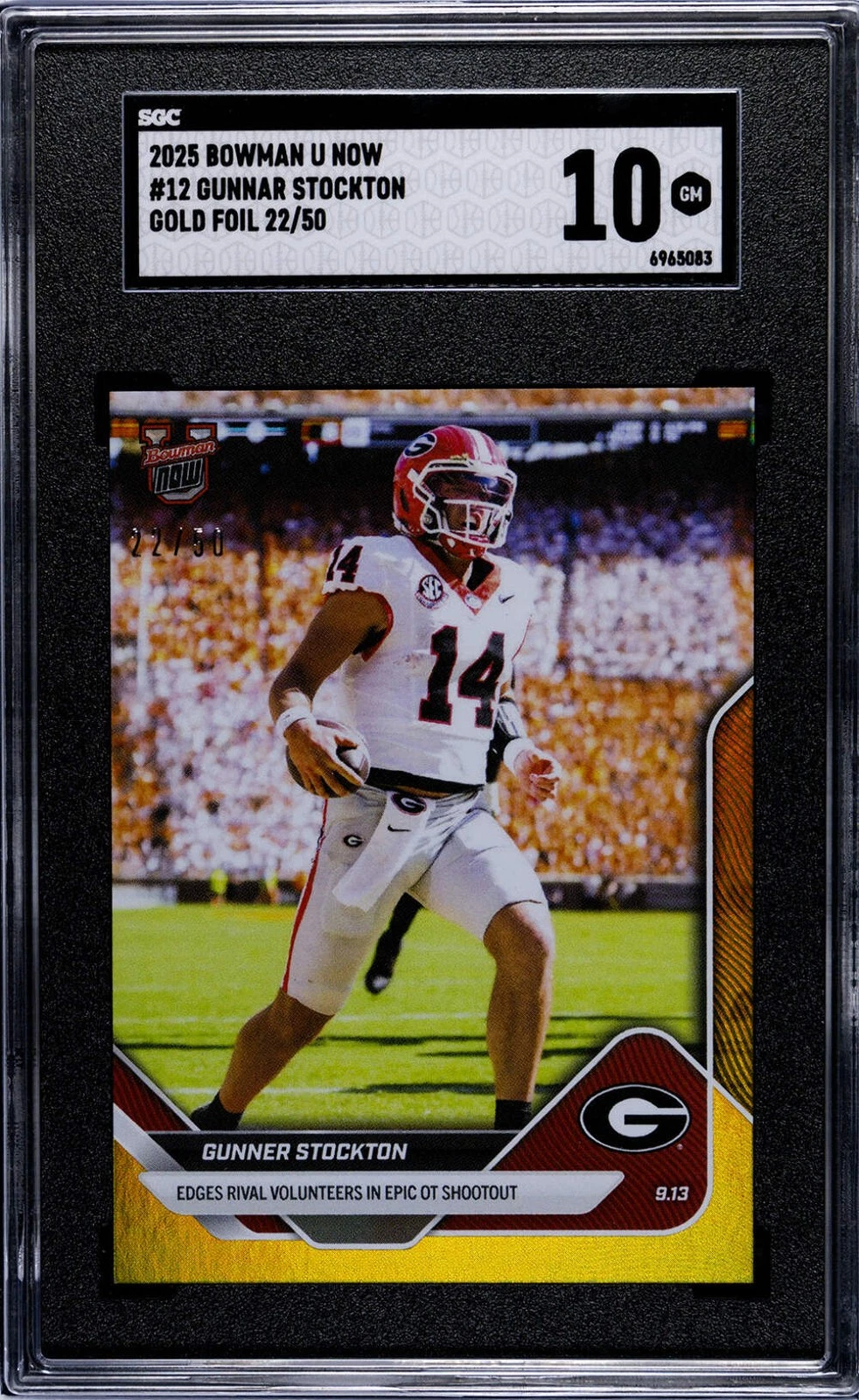 Graded 2025 Bowman U Now Gunner Stockton #12 Gold Foil /50 Rookie Card SGC 10