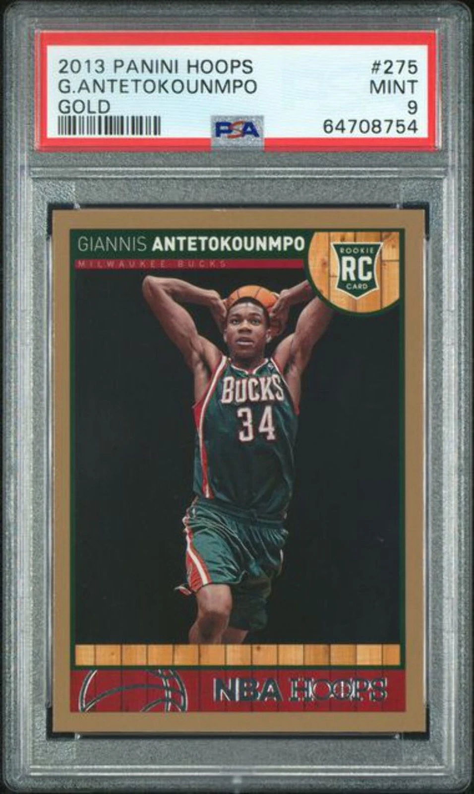 Graded 2013 Panini Hoops Giannis Antetokounmpo #275 Gold Rookie RC Card PSA 9