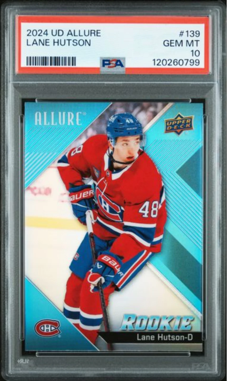 Graded 2024 Upper Deck Allure Lane Hutson #139 Rookie RC Hockey Card PSA 10 Mint