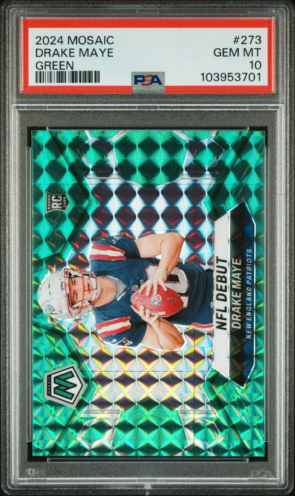 Graded 2024 Panini Mosaic Drake Maye #273 Green Rookie RC Card PSA 10 Gem Mint