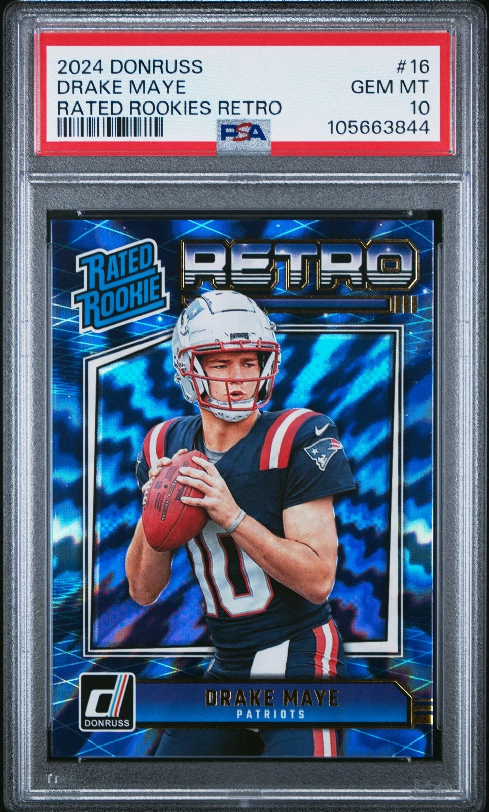 Graded 2024 Panini Donruss Drake Maye #16 Rated Rookies Retro Rookie Card PSA 10