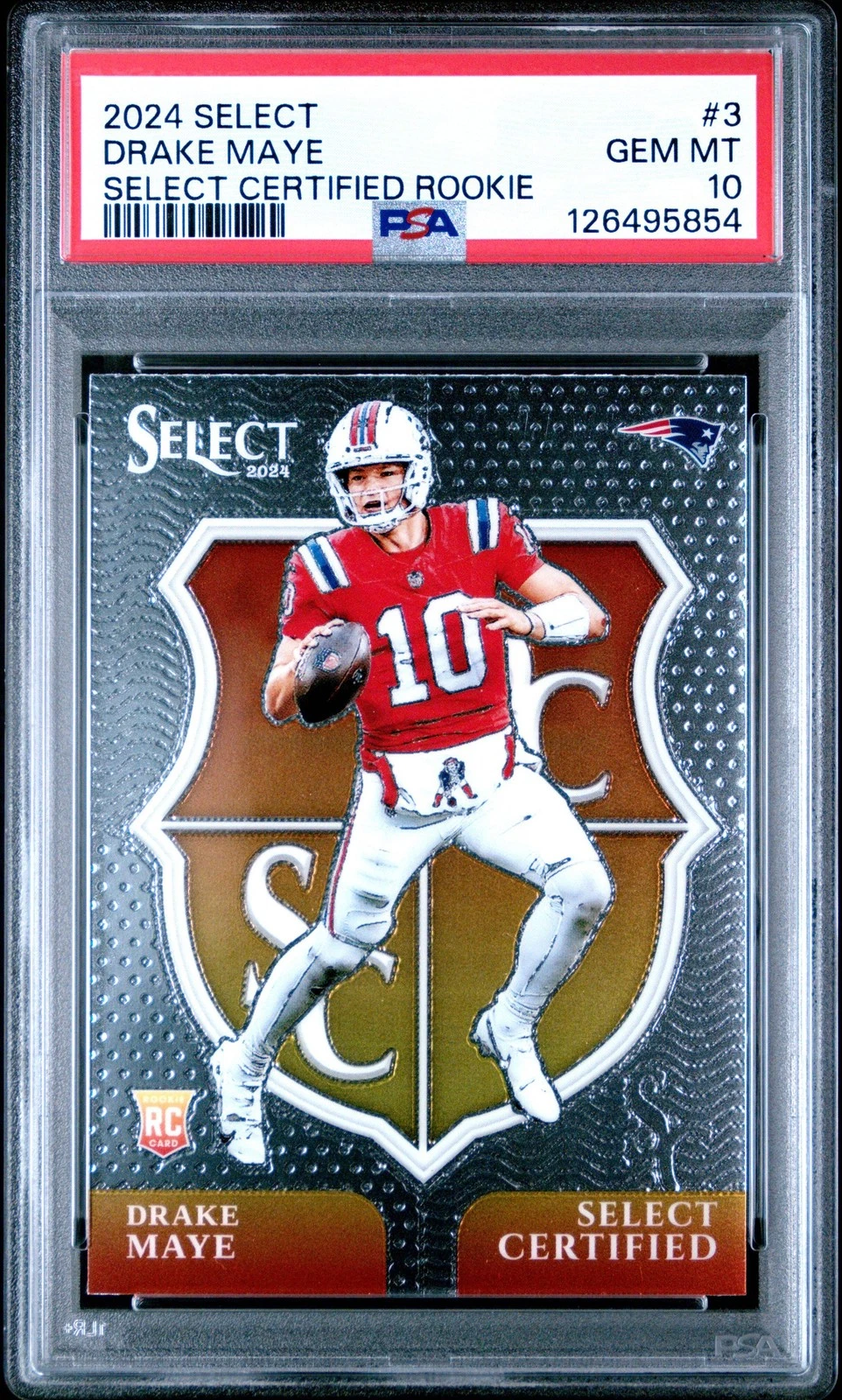 Graded 2024 Panini Select Drake Maye #3 Select Certified Rookie RC Card PSA 10
