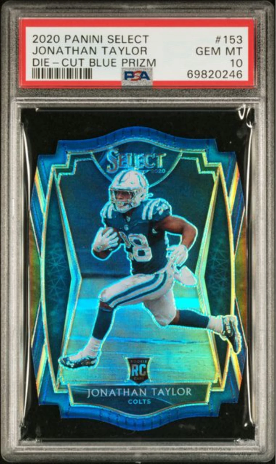 Graded 2020 Panini Select Jonathan Taylor #153 D/C Blue Prizm Rookie Card PSA 10