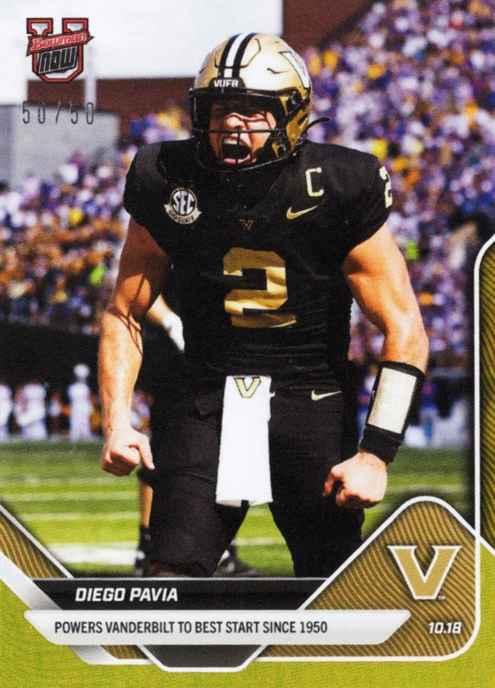 2025 Topps Bowman U Now Diego Pavia #31 Gold Foil /50 Rookie RC Football Card