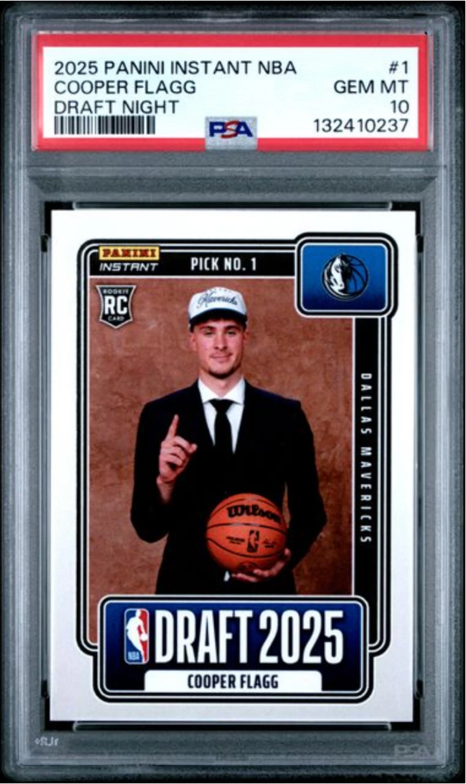 Graded 2025 Panini Instant Cooper Flagg #1 Draft Night RC Basketball Card PSA 10