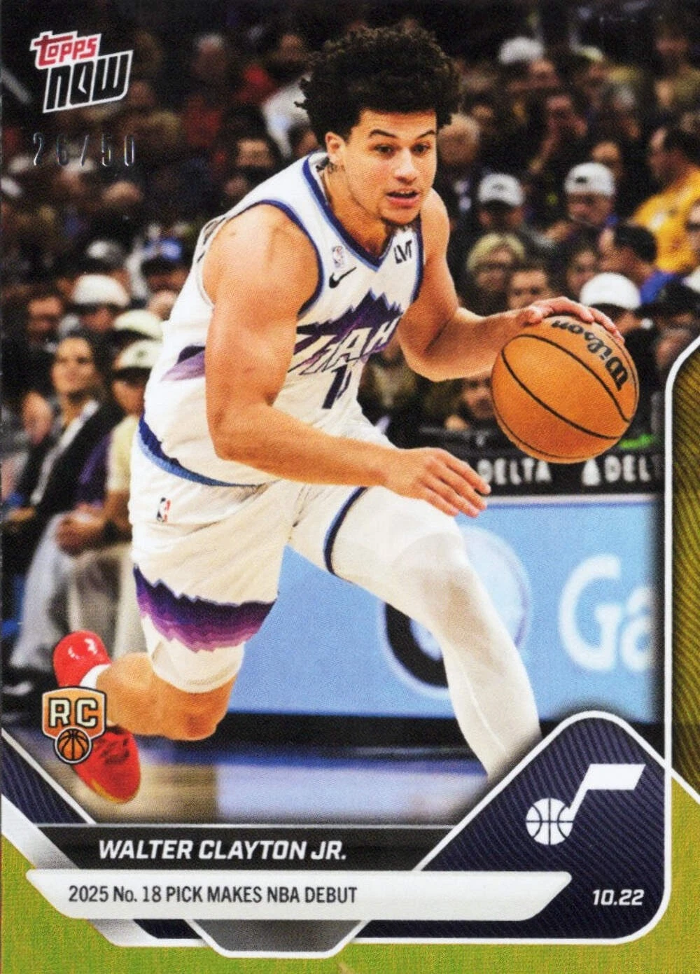 2025 Topps Now Walter Clayton Jr #16 Gold Foil /50 Utah Jazz Rookie RC Card